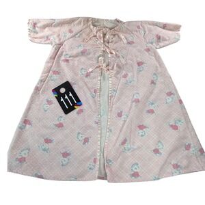 1960s Vintage Baby Layette Robe Bunnies Kitten Print Pink Satin Tie (Est 0-6mth)